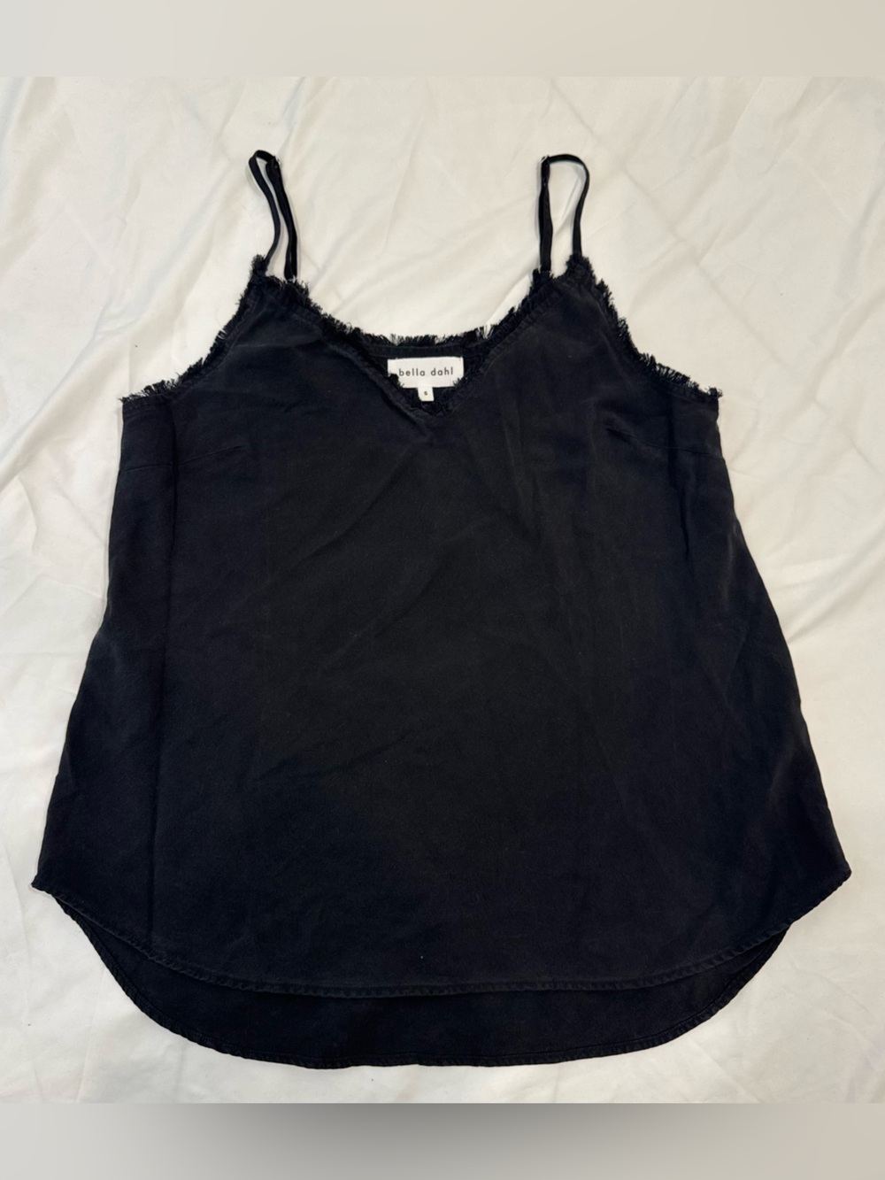 Bella Dahl Frayed V-Neck Tencel Cami Tank Top Small Black Boho Minimalist
